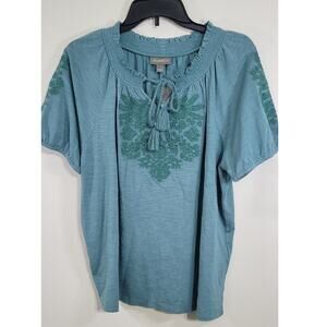 Style & Co. Shirt Womens Large Embroidered Vacay Top Cottagecore Boho NWT Beach